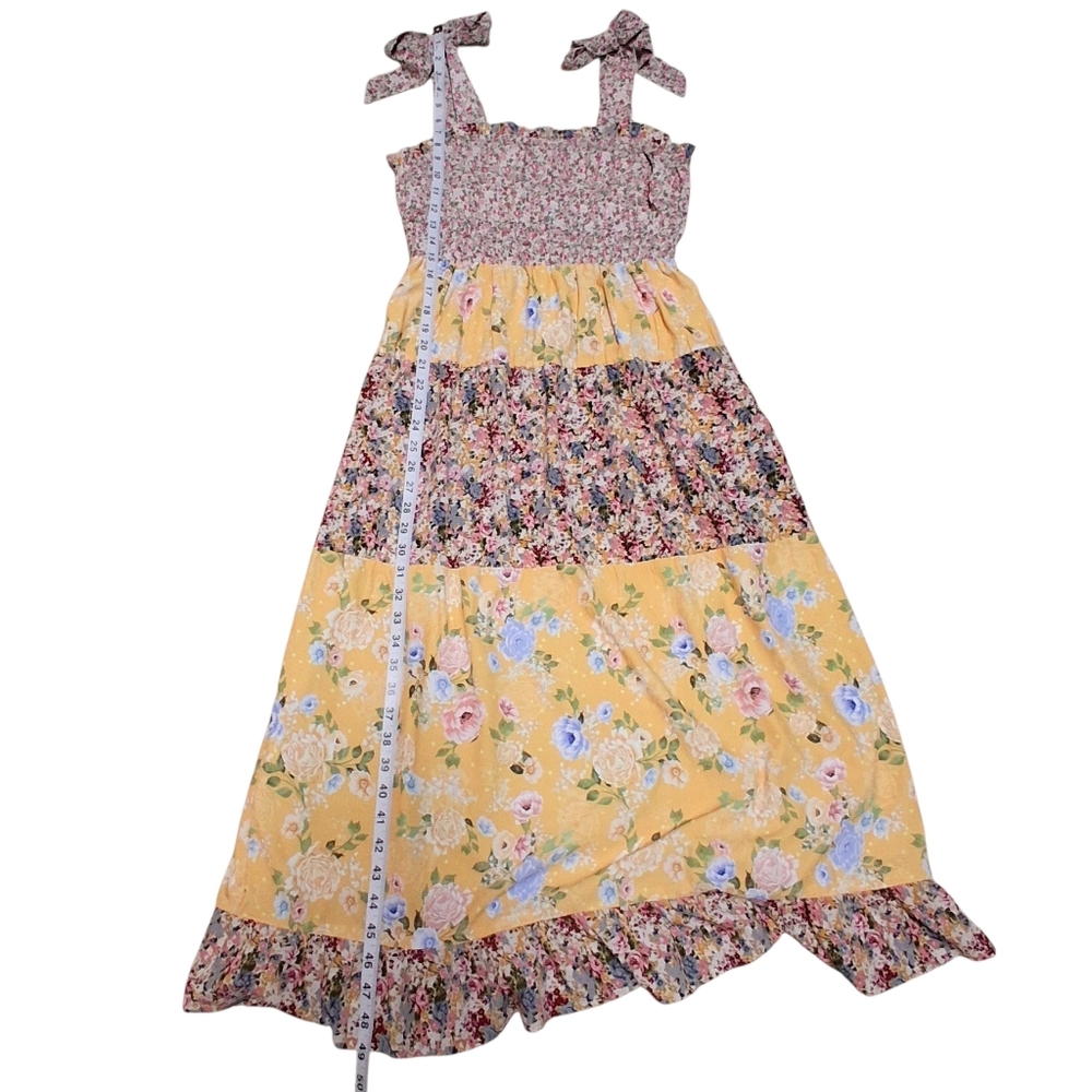 ​Adelyn Rae Patchwork Midi Dress Tiered Cottagecore Floral Smocked Boho Small - Picture 11 of 15